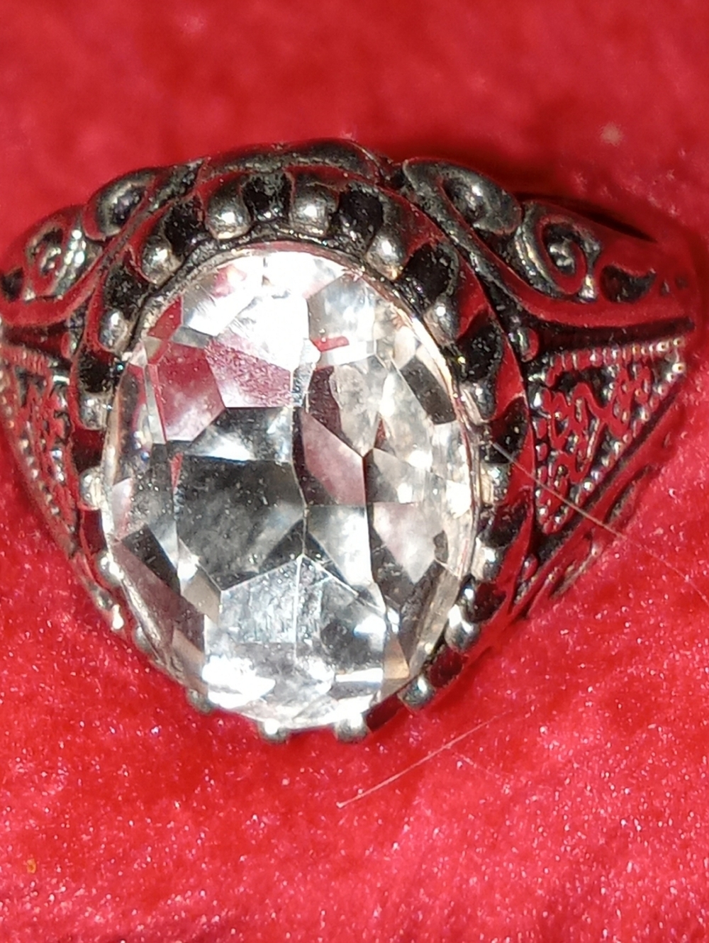 BIG "DIAMOND" Look Silver Plated Goth  Glass Ring Size 10